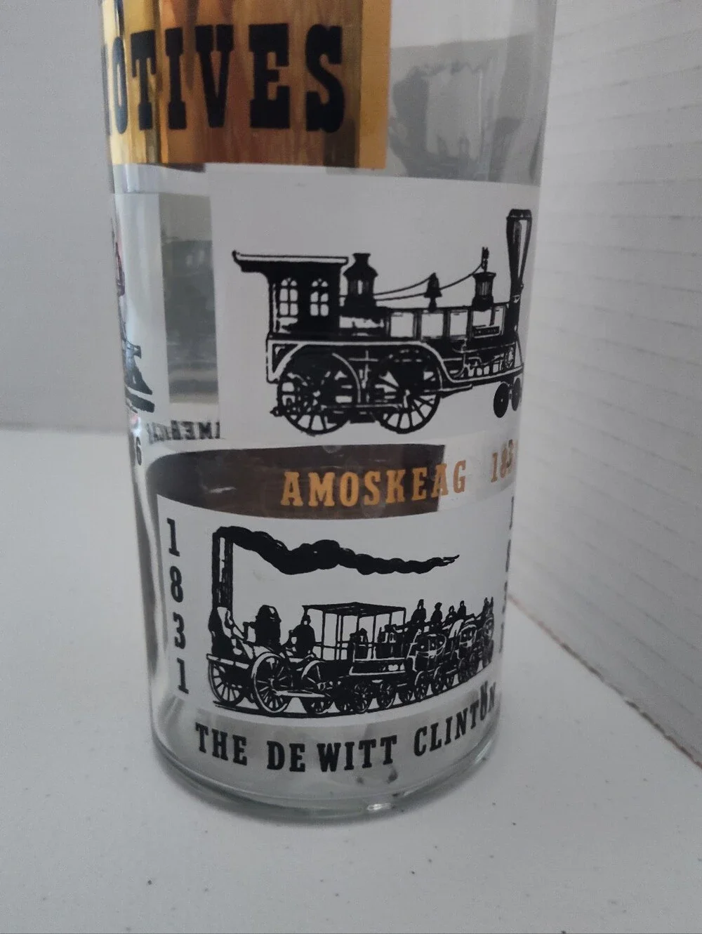 Vtg MCM L&L Glass Liquor Decanter Bottle Locomotives Trains Black Gold